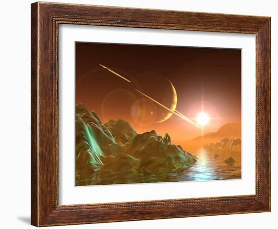 Computer Artwork of Titan's Surface And Saturn-Julian Baum-Framed Photographic Print