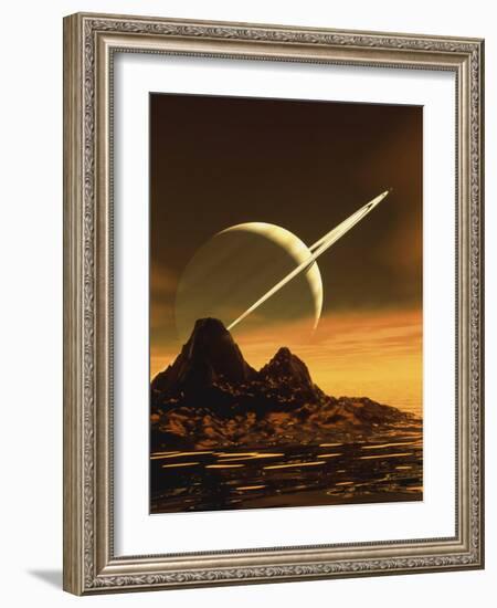 Computer Artwork of Titan's Surface And Saturn-Julian Baum-Framed Photographic Print