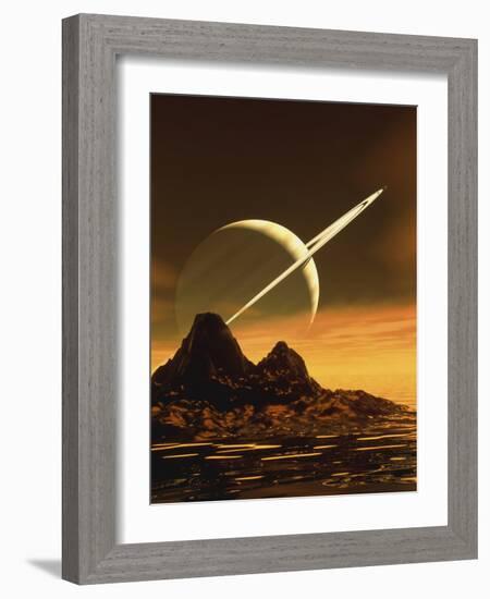 Computer Artwork of Titan's Surface And Saturn-Julian Baum-Framed Photographic Print