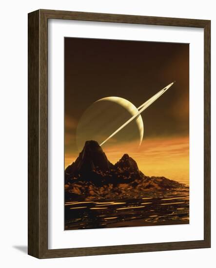 Computer Artwork of Titan's Surface And Saturn-Julian Baum-Framed Photographic Print