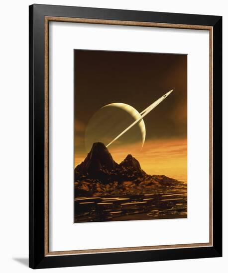 Computer Artwork of Titan's Surface And Saturn-Julian Baum-Framed Photographic Print