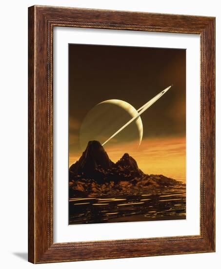 Computer Artwork of Titan's Surface And Saturn-Julian Baum-Framed Photographic Print