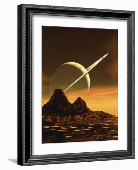 Computer Artwork of Titan's Surface And Saturn-Julian Baum-Framed Photographic Print