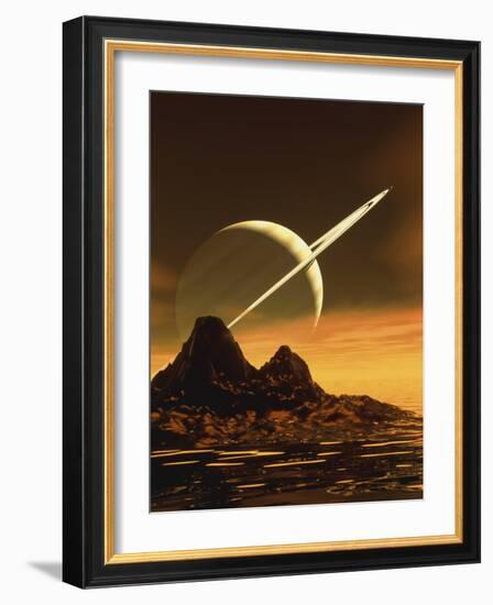 Computer Artwork of Titan's Surface And Saturn-Julian Baum-Framed Photographic Print