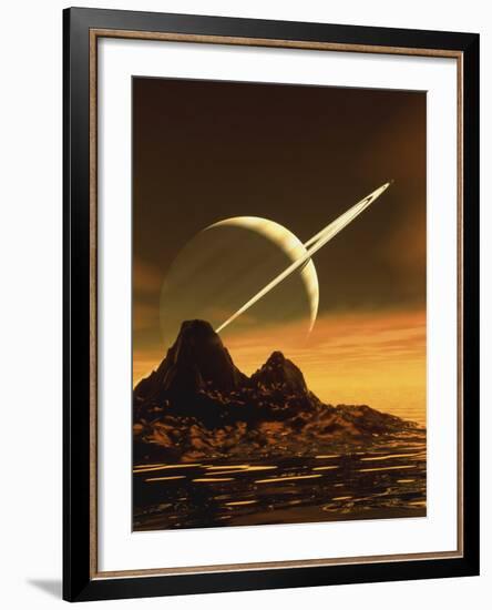 Computer Artwork of Titan's Surface And Saturn-Julian Baum-Framed Photographic Print