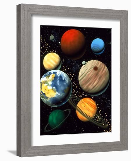 Computer Artwork Showing Planets of Solar System-Roger Harris-Framed Photographic Print