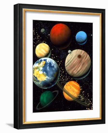 Computer Artwork Showing Planets of Solar System-Roger Harris-Framed Photographic Print