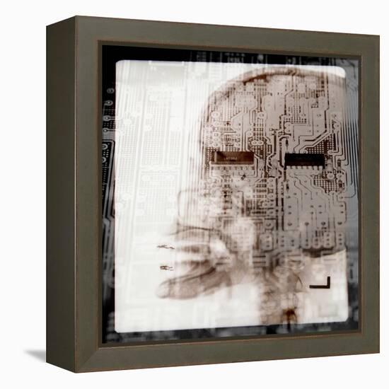 Computer Circuitry Superimposed on X-Ray of Person's Skull-null-Framed Premier Image Canvas