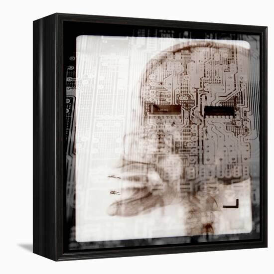 Computer Circuitry Superimposed on X-Ray of Person's Skull-null-Framed Premier Image Canvas