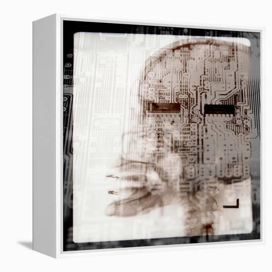 Computer Circuitry Superimposed on X-Ray of Person's Skull-null-Framed Premier Image Canvas