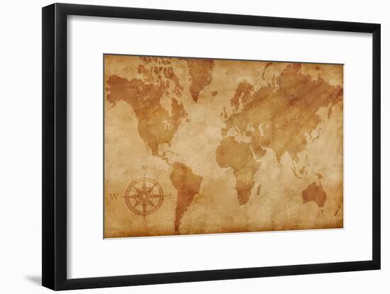 Computer Generated Old Map Of The World-alehnia-Framed Art Print