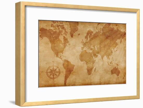 Computer Generated Old Map Of The World-alehnia-Framed Art Print