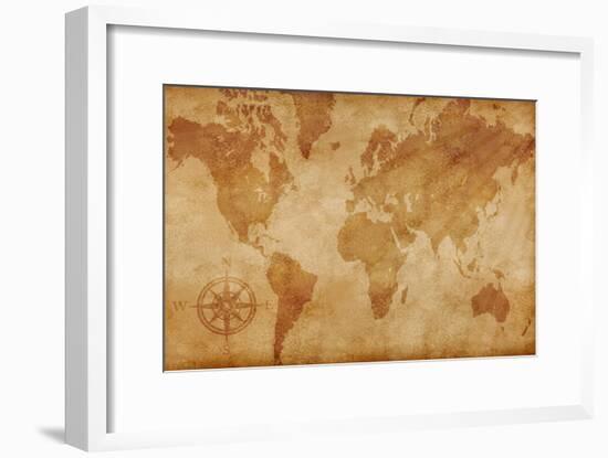 Computer Generated Old Map Of The World-alehnia-Framed Art Print