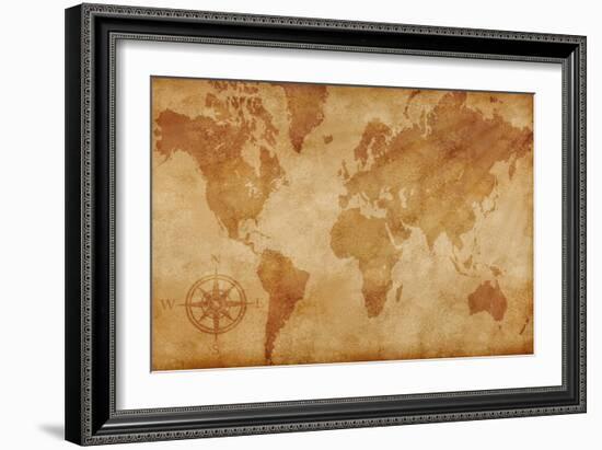 Computer Generated Old Map Of The World-alehnia-Framed Art Print