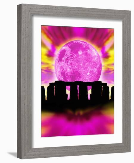 Computer Illustration of Stonehenge And the Moon-Victor Habbick-Framed Photographic Print