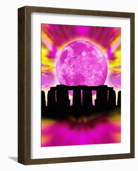 Computer Illustration of Stonehenge And the Moon-Victor Habbick-Framed Photographic Print