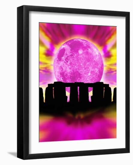 Computer Illustration of Stonehenge And the Moon-Victor Habbick-Framed Photographic Print