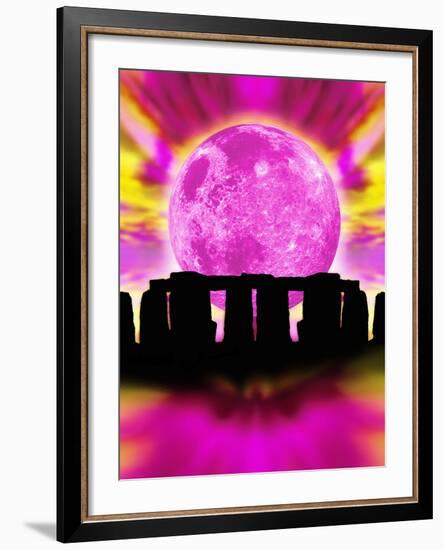 Computer Illustration of Stonehenge And the Moon-Victor Habbick-Framed Photographic Print