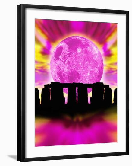 Computer Illustration of Stonehenge And the Moon-Victor Habbick-Framed Photographic Print