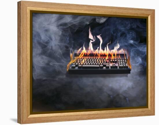 Computer Keyboard on Fire and Smoking-null-Framed Premier Image Canvas