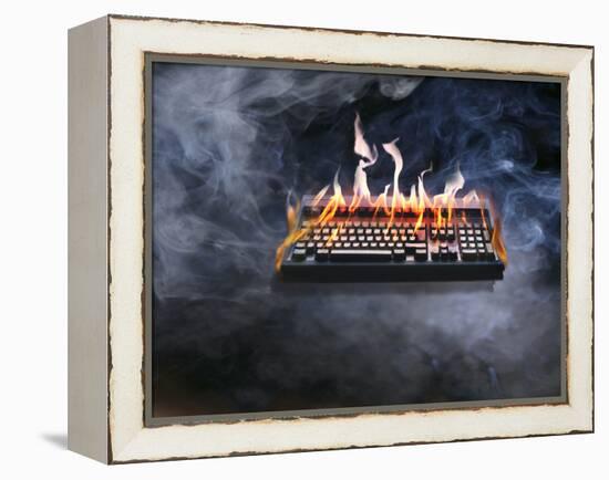 Computer Keyboard on Fire and Smoking-null-Framed Premier Image Canvas