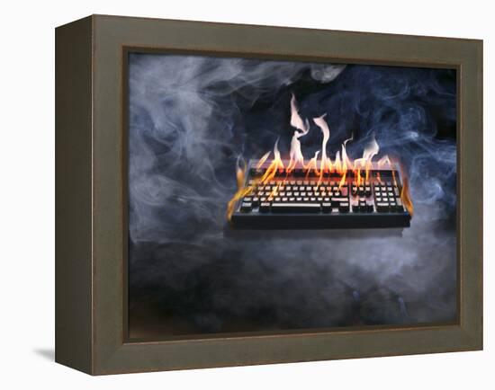 Computer Keyboard on Fire and Smoking-null-Framed Premier Image Canvas