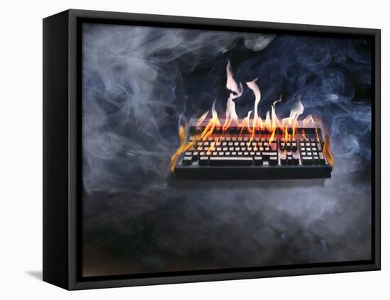 Computer Keyboard on Fire and Smoking-null-Framed Premier Image Canvas