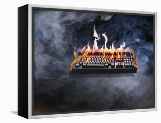 Computer Keyboard on Fire and Smoking-null-Framed Premier Image Canvas