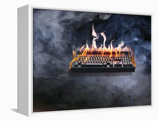 Computer Keyboard on Fire and Smoking-null-Framed Premier Image Canvas