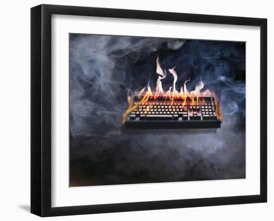 Computer Keyboard on Fire and Smoking-null-Framed Photographic Print