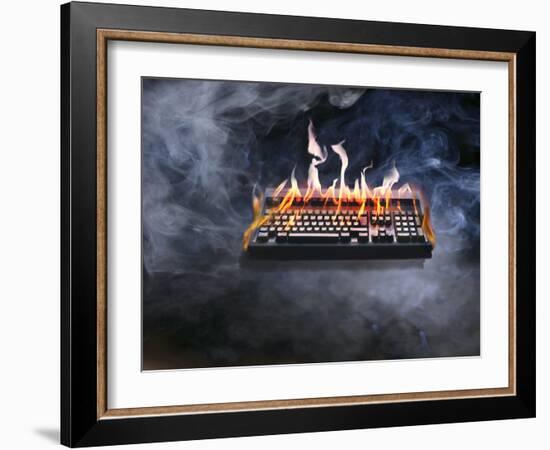 Computer Keyboard on Fire and Smoking-null-Framed Photographic Print