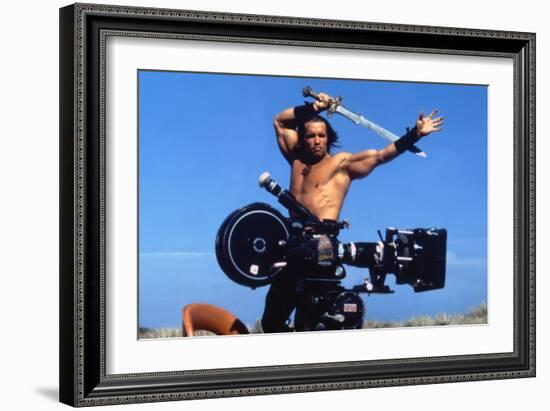 Conan the Barbarian 1982 Directed by John Milius on the Set, Arnold Schwarzenegger.-null-Framed Photo