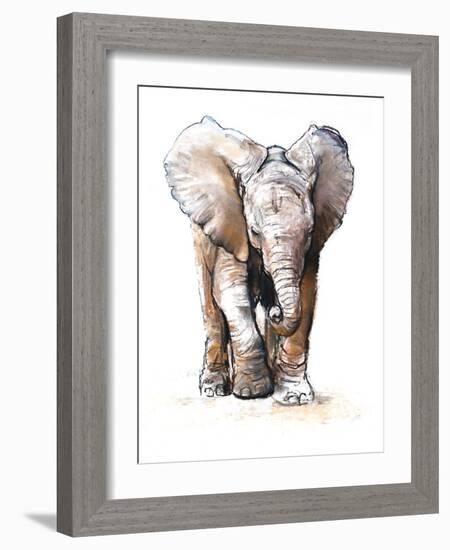 Concentration (Baby Elephant), 2018 (Conté and Pastel on Paper)-Mark Adlington-Framed Giclee Print