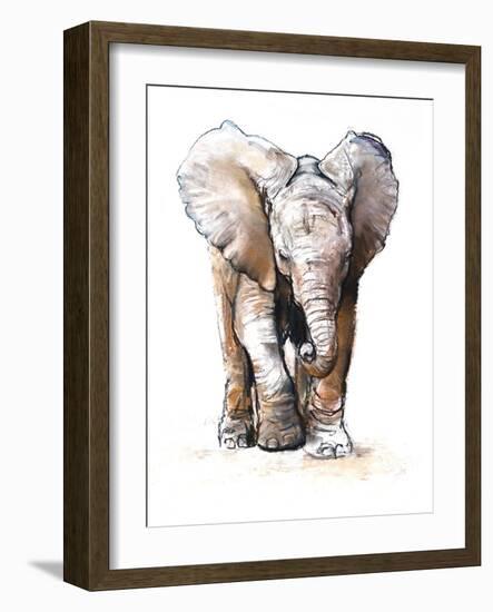 Concentration (Baby Elephant), 2018 (Conté and Pastel on Paper)-Mark Adlington-Framed Giclee Print