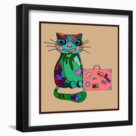 Concept Cat in Cartoon Style. Vector Illustration. Travel Concept: the Cat and a Suitcase to Travel-De Visu-Framed Art Print