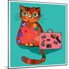 Concept Cat in Cartoon Style. Vector Illustration. Travel Concept: the Cat and a Suitcase to Travel-De Visu-Mounted Art Print