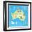 Concept Design Map of Australian Continent with Animals Drawing in Funny Cartoon Style for Kids And-Dunhill-Framed Art Print