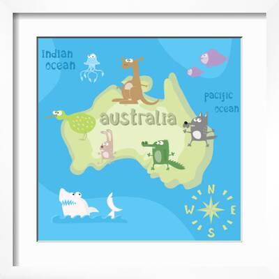 Concept Design Map of Australian Continent with Animals Drawing in Funny  Cartoon Style for Kids And' Art Print - Dunhill 
