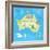 Concept Design Map of Australian Continent with Animals Drawing in Funny Cartoon Style for Kids And-Dunhill-Framed Art Print