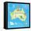 Concept Design Map of Australian Continent with Animals Drawing in Funny Cartoon Style for Kids And-Dunhill-Framed Stretched Canvas
