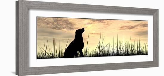 Concept or Conceptual Young Beautiful Black Cute Dog Silhouette in Grass or Meadow over a Sky at Su-bestdesign36-Framed Photographic Print