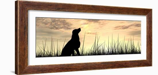 Concept or Conceptual Young Beautiful Black Cute Dog Silhouette in Grass or Meadow over a Sky at Su-bestdesign36-Framed Photographic Print