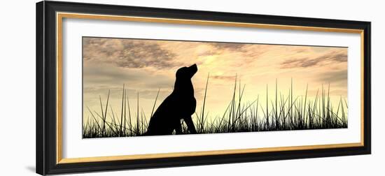 Concept or Conceptual Young Beautiful Black Cute Dog Silhouette in Grass or Meadow over a Sky at Su-bestdesign36-Framed Photographic Print