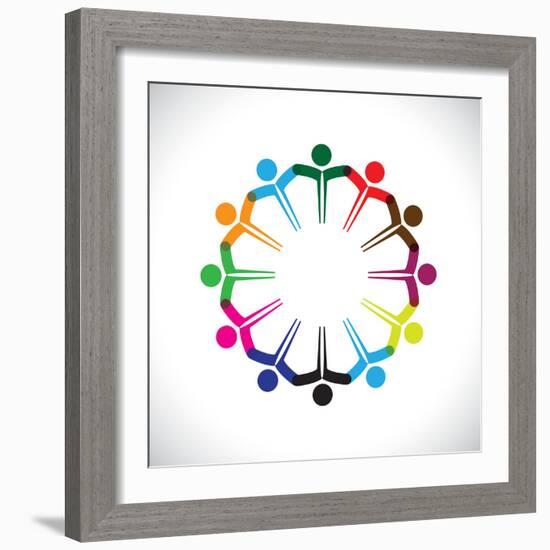 Concept Vector Graphic- People or Kids Icons with Hands Together-smarnad-Framed Art Print