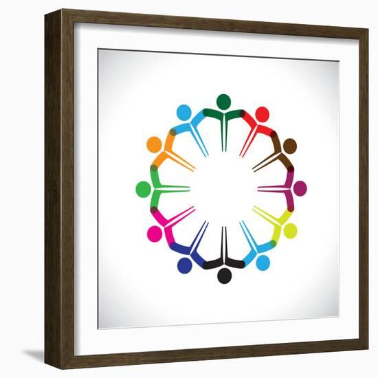 Concept Vector Graphic- People or Kids Icons with Hands Together-smarnad-Framed Art Print