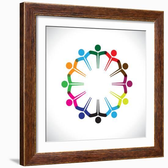 Concept Vector Graphic- People or Kids Icons with Hands Together-smarnad-Framed Art Print