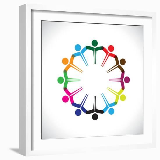 Concept Vector Graphic- People or Kids Icons with Hands Together-smarnad-Framed Art Print