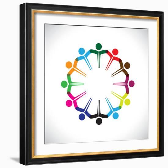 Concept Vector Graphic- People or Kids Icons with Hands Together-smarnad-Framed Art Print