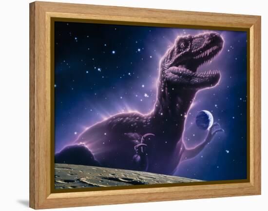 Conceptual Art of a Ghostly Dinosaur Over the Moon-Joe Tucciarone-Framed Premier Image Canvas