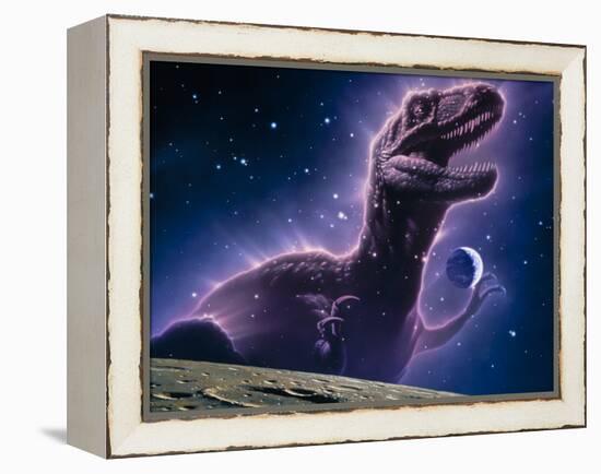 Conceptual Art of a Ghostly Dinosaur Over the Moon-Joe Tucciarone-Framed Premier Image Canvas